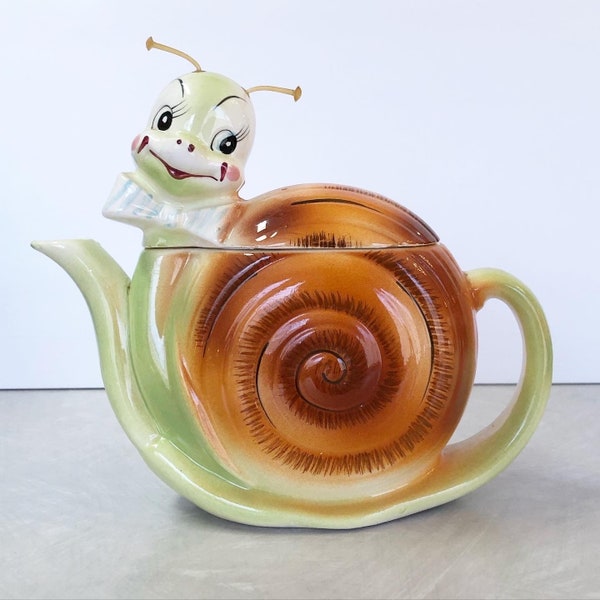 Vintage Ceramic Enesco Snappy the Snail Male Teapot