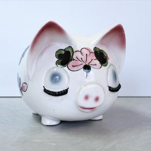 Vintage Ceramic Eyelash Piggy Bank