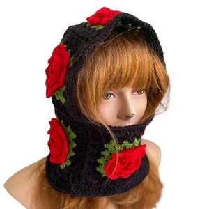 Rosa Balaclava, gehäkelte Balaclava, Rose Balaclava, Oma Quadrat Balaclava, Handgefertigte Balaclava, Wintermützen