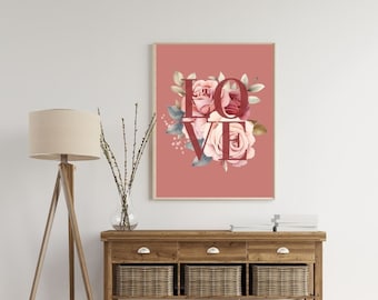 Aesthetic Wall Art Printable Wall Decor Love and Roses Gift for Her Typography Art Digital Print Gift For Him Printable Poster
