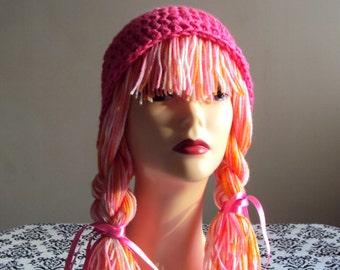 Crochet Yarn Wig Hat: Handmade Acrylic BeanieGift