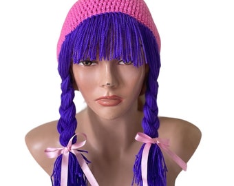 Yarn Wig Hat Festival Hat Funky Yarn Beanie Unisex Kpop Style, Crochet Cosplay Hat Heartwarming Chemo Hat for Cancer Patient Wig Hat