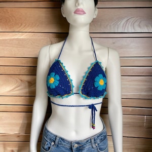 Crochet Bikini Top With Floral Motif, Bohemian Bikini Top, Bikini Bralette Top, Beachwear, Handmade Bikini Gift, Women Crochet Festival Top