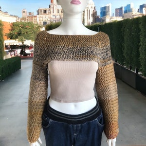 Crochet Shrug Sweater, Handmade Long Sleeve Knit Bolero, Super Cropped Knit Sweater, Chunky Sleeves Top, Handmade Gift Mother&#39;s Day Gift