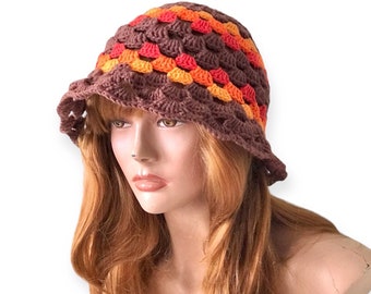 Crochet Bucket Hat Women Granny Sticth Summer Hat Gift For Her Colorful Bucket Hat Men Boho Bucket Hat Gift For Him Festival Hat Hippie Hat