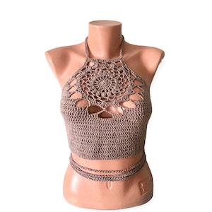 Women Crochet Halter Top Crochet Mandala Top Gift For Her Crop Top Gift for Mom Backless Crochet Boho Top Gift for Girlfriend Festive Top