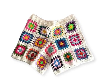 Best Selling Crochet Granny Square Shorts: Unisex Boho Shorts Festival Fashion Handmade Gift