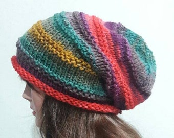 Unisex Slouchy Beanie Women Baggy Hat Multicolor Dreadlock Hat Gift For Her Rasta Hat Men Knit Winter Hat Knit Slouchy Hat  Gift for Him