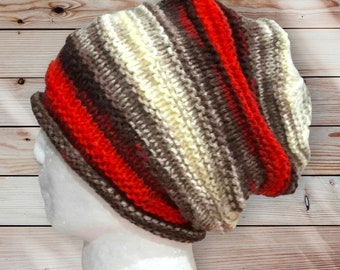 Hand Knit Slouchy Beanie: Acrylic Rasta Dreadlock HatGift