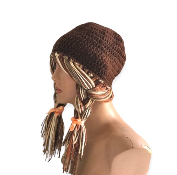 Crochet Yarn Wig Hat With Braids: Funky Festival Beaniegift - Etsy