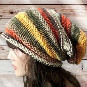 Unisex Slouchy Beanie, Knit Baggy Hat, Multicolor Dreadlock Hat, Rasta Hat, Unisex Winter Hat, Super Slouchy Hat, Handmade Gift