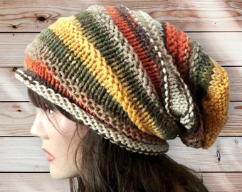 Unisex Slouchy Beanie, Knit Baggy Hat, Multicolor Dreadlock Hat, Rasta Hat, Unisex Winter Hat, Super Slouchy Hat, Handmade Gift