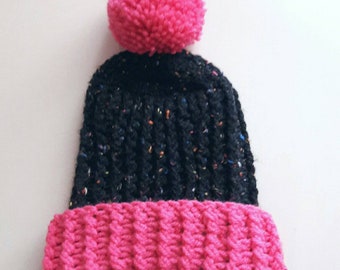 Kids Chunky Pom Pom Hat Hand Crochet Unisex Winter Hat Fashion Accessories Gift Ideas