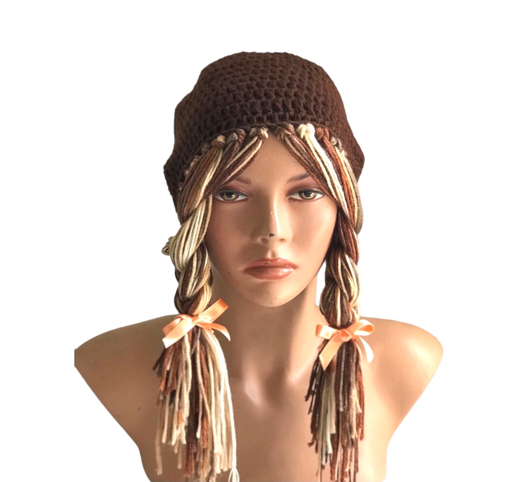 Crochet Yarn Wig Hat With Braids: Funky Festival Beaniegift - Etsy