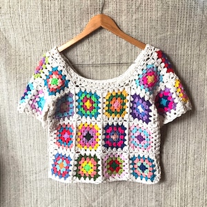 Granny Square Boho Top, Crochet Top, Granny Square Pattern Sweater Crochet Patchwork Top, Festival Clothes, Trendy Boho Top