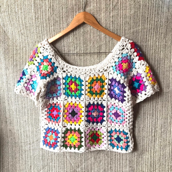 Granny Square Boho Top Crochet Top Granny Square Sweater Women Fashion Accessories Gift Ideas