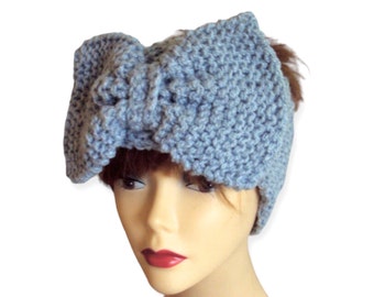 Big Bow Headband, Wide Knit Ear Warmer, Handmade Gift