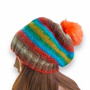 Slouchy Beanie Angora Mohair Hat with Faux Fur Pompom Hat Knit Sloouchy Beanie for Her Knit Winter Hat Ideas Mother&#39;s Day Gift