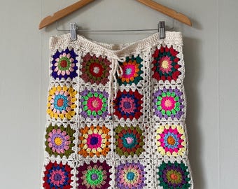 Best Selling Etsy Granny Square Skirt Women Crochet Skirt Boho Skirt for Her Patchwork Skirt For Mom Crochet Trendy Skirt
