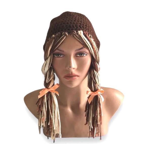Crochet Yarn Wig Hat With Braids: Funky Festival Beaniegift - Etsy