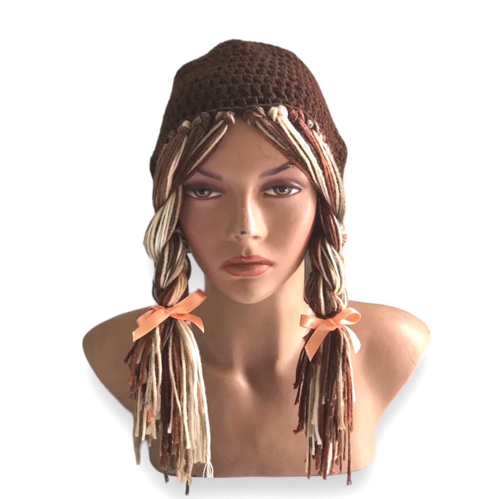 Crochet Yarn Wig Hat With Braids: Funky Festival Beaniegift - Etsy