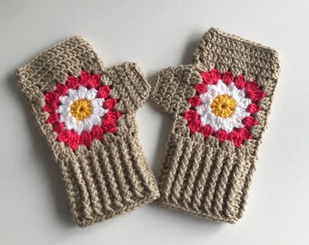 Crochet Fingerless Gloves Women Granny Sqıare Fingerless Gloves for Her Handmade Boho Cjhic Crochet Fingerless GlovesGift Christmas Gift