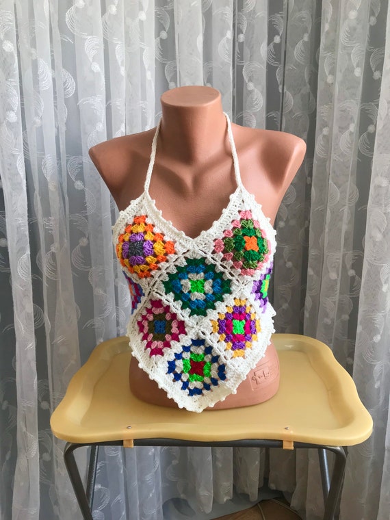 crochet granny square halter top