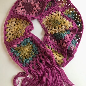 Handmade Granny Square Crochet Scarf: Multicolor Boho StyleGift