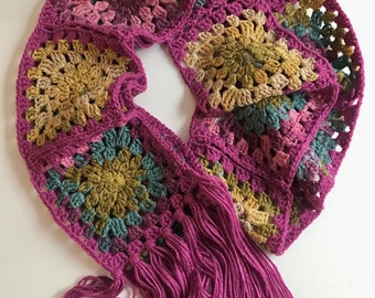 Granny Square Scarf Crochet Celebrity Inspired Scarf for Her Crochet Scarf Men Boho Scarf Handmadefor Him