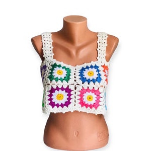 Crochet Tank Top Daisy Tank Top Mini Crop Top Crochet Top Granny Square Crop Top Boho Top Christmas Gift