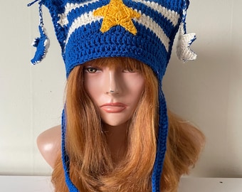 Crochet Cat Ears Beanie with Stars: KPop Style Cat HatGift Christmas Gift