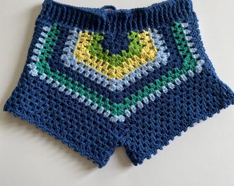 Best Selling Crochet Summer Shorts, Multicolor Beachwear, Festival Clothes, Unique Handmade Gift
