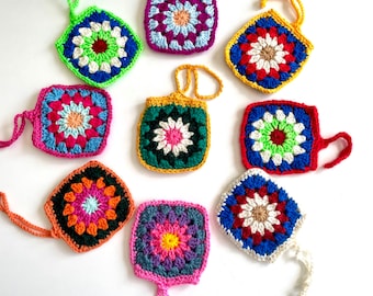Crochet Airpod Case, Mini Purse, Granny Square Airpod Cover, Handmade Bag Charm Gift, Crochet Ornament, Cute Key Holder, Boho Wall Hanging