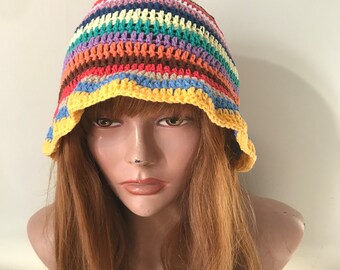 Crochet Multicolor Striped Beanie: Boho Festival HatGift