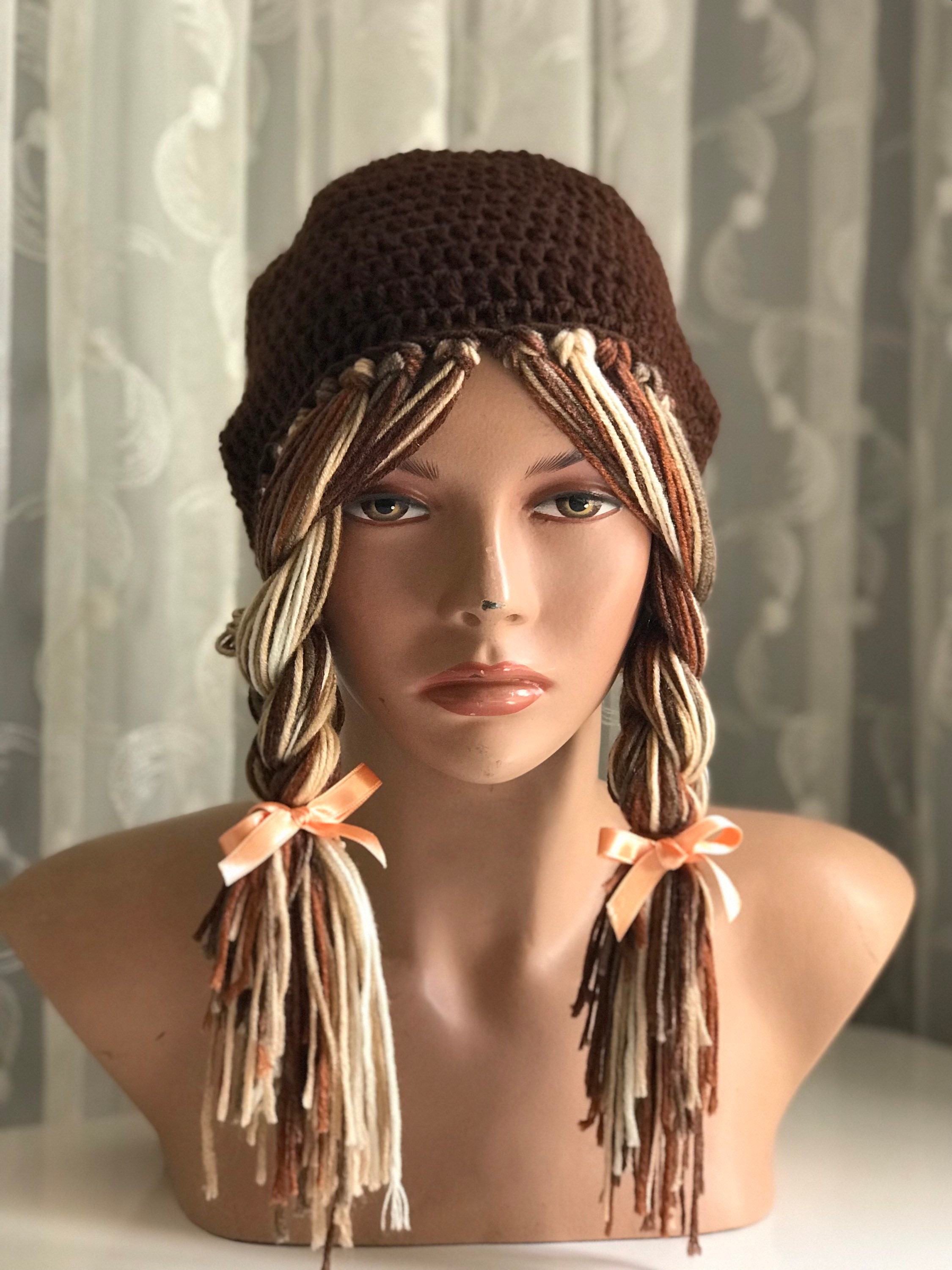 Crochet Yarn Wig Hat With Braids: Funky Festival Beaniegift - Etsy