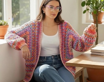 Crochet Hexagon Cardigan, Unisex Boho Cardigan, Handmade Gift