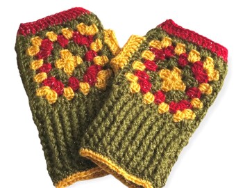 Granny Square Fingerless Gloves, Crochet Hand Warmers For Her and Him, Crochet Winter Gloves, Unique Christmas Gift