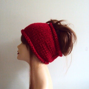 Knit Wide Headband, Crochet Headband, Yoga Headband, Rasta Headband Red