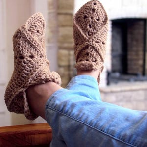 Crochet House Slippers, Handmade Unisex Indoor Shoes, Granny Square Crochet Slippers, Crochet Slipper Socks, Cozy Crochet Slippers Gift