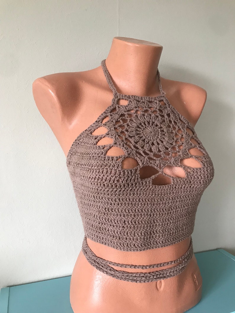 Women Crochet Halter Top Crochet Mandala Top Gift For Her Crop Top Gift for Mom Backless Crochet Boho Top Gift for Girlfriend Festive Top