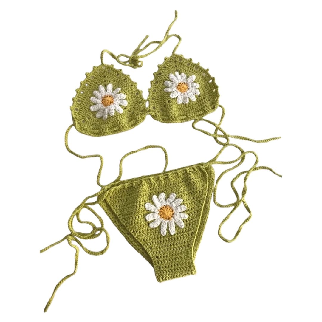 Burgundy Barcode Crochet Bikini Set
