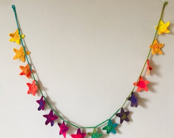 Rainbow Star Garland,  Crochet Star Garland, Handmade Wall Hanging Star, Rainbow Stars Wall Decor, Garland Kids Room, RusticDecor