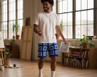 Pantalones cortos de celebridades más vendidos, pantalones cortos de crochet unisex de abuela: ropa de festival, ropa de playa, atuendos de verano, regalo hecho a mano de estilo urbano.