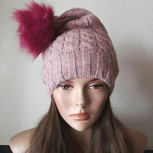 BEANIE HAT IN PASTEL PINK WOOL 438125