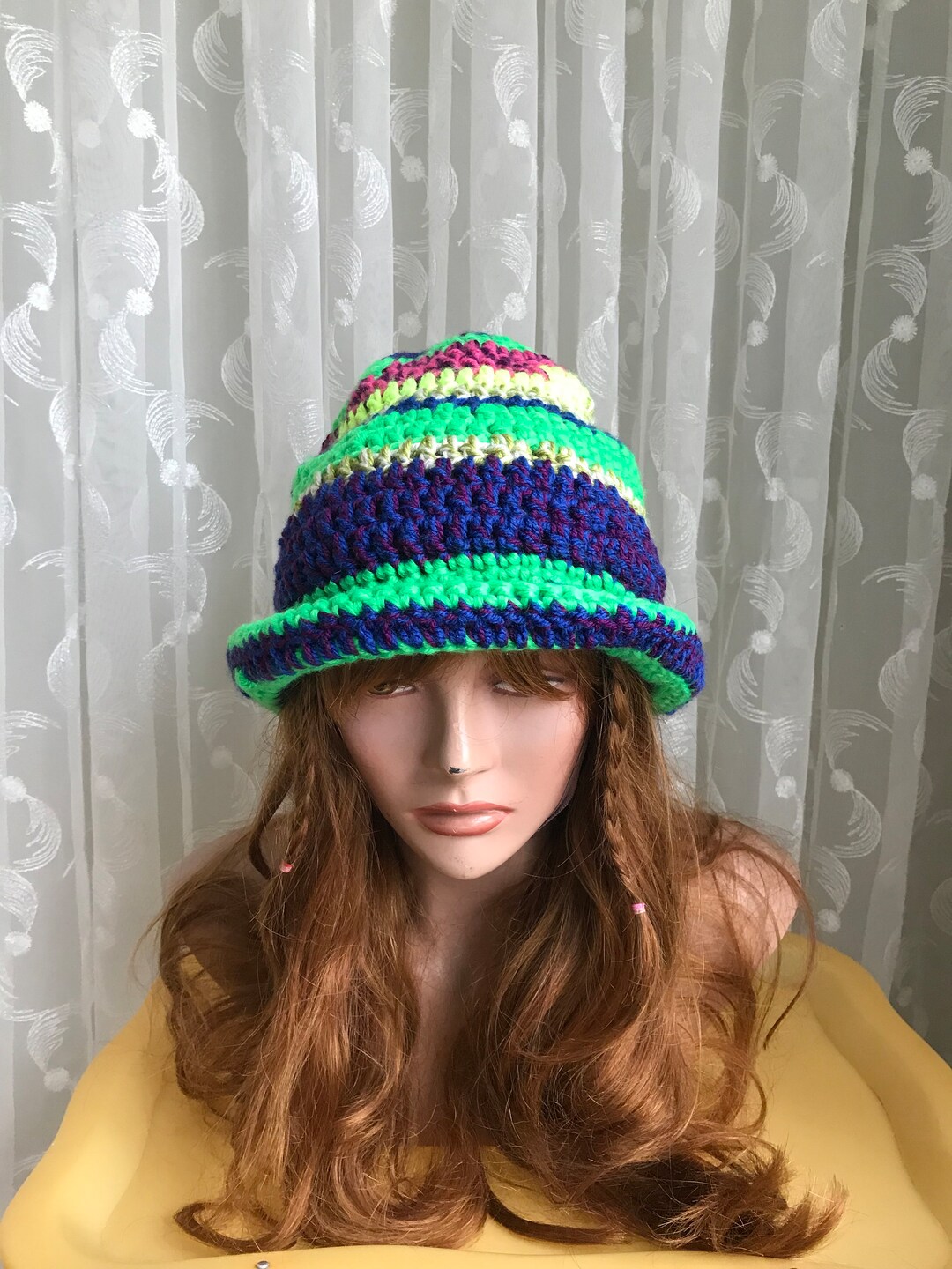 Chunky Bucket Hat Multicolor Big Hat Colorful Boho Hat Women Etsy