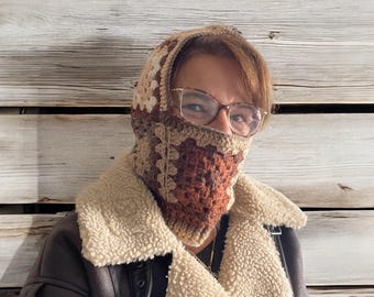 Granny Square Balaclava, Chunky Balaclava, Hoodie, Neckwarmer, Women Men Accessories, Ideas,Gift