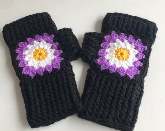 Crochet Fingerless Gloves Women Daisy Granny Square Fingerless Gloves for Her Crochet Armwarmers Boho Chic Fingerless GlovesGift