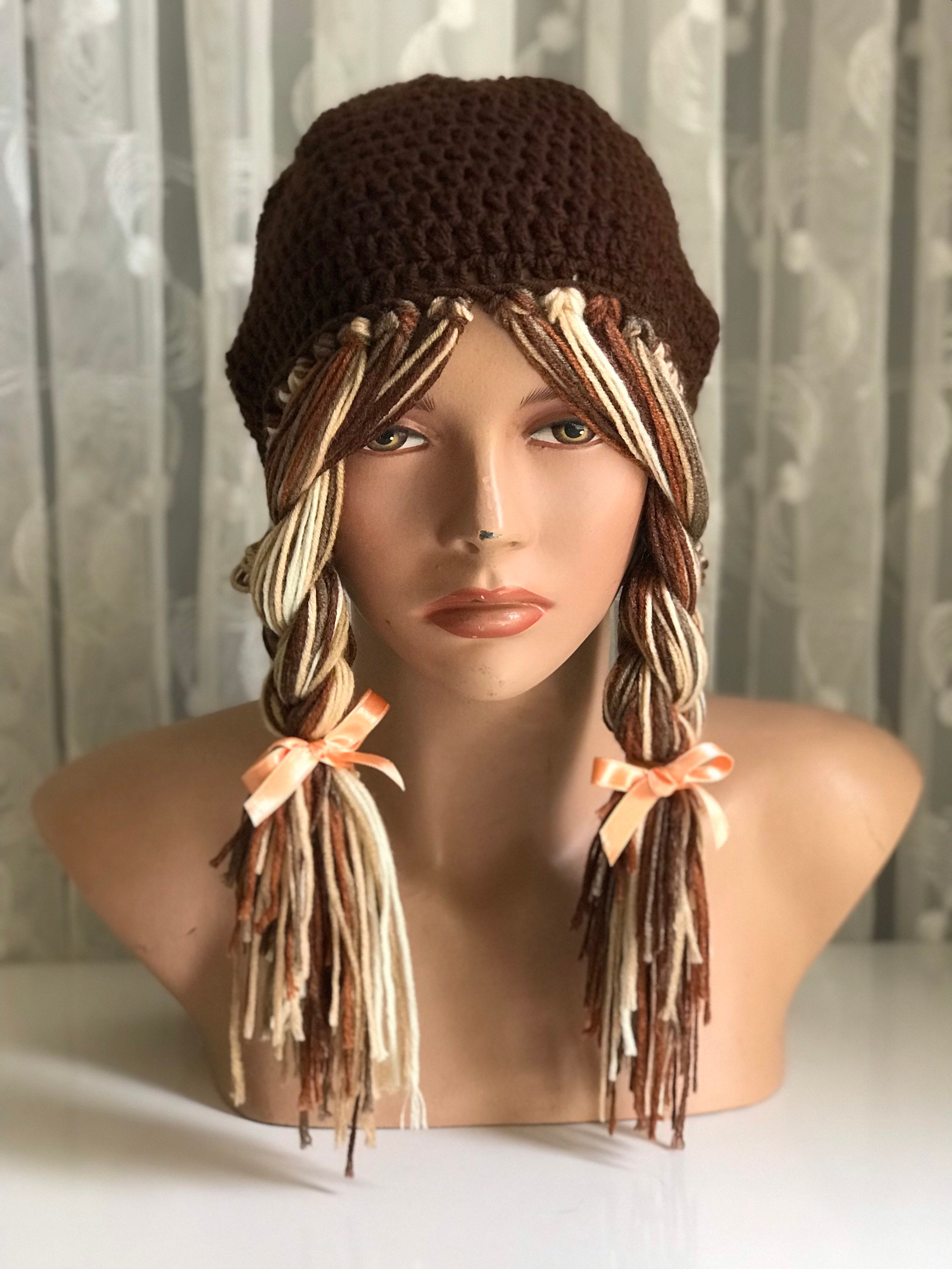 Crochet Yarn Wig Hat With Braids: Funky Festival Beanie Christmas