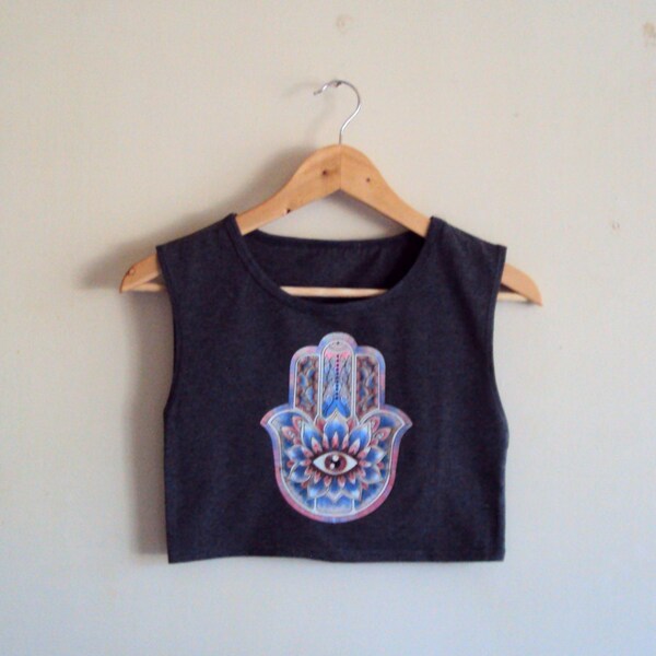 Paisley Hamsa Cropped Top Yoga Top Workout T-Shirt Hand of Fatima  Heather Grey Fitness Top Zen T-Shirts Meditation Spiritual T-Shirt