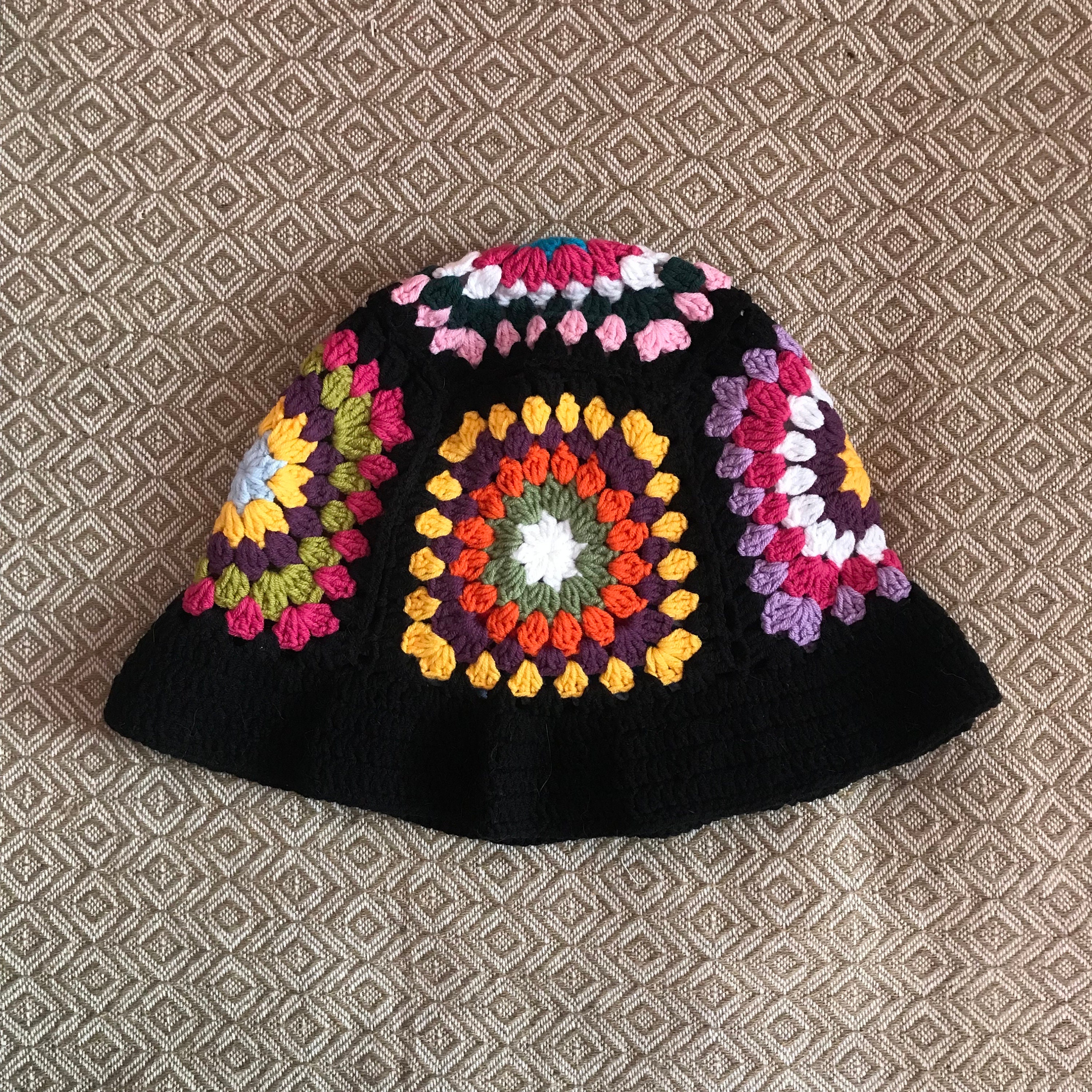 Colorful Crochet granny Square Hand Made Bucket Hat Lovingly Made By My Niece Cherry on Top Bucket - Vintage Crochet Granny Square Hat  main image 2